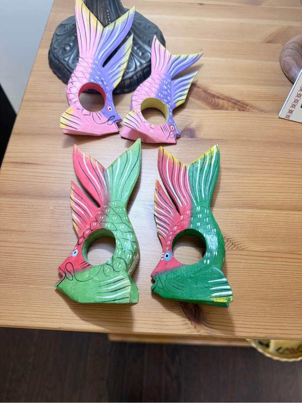 Handpainted Fish Napkin Rings - Pink, Purple, Green